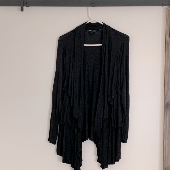 AB Studios size large stretchy black layered cover up wrap jacket. - Picture 2 of 9